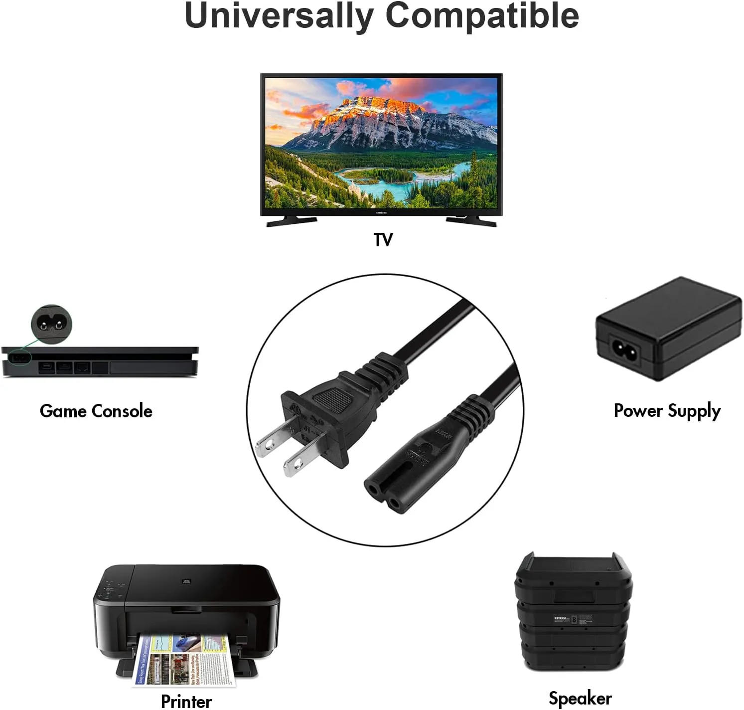 15FT Extra Long Power Cord Compatible with PS5 PS4 PS3, Xbox Series S/X, Xbox One S/X, Samsung TCL Sharp Toshiba Insignia LG TV AC Wall Cable Replacement