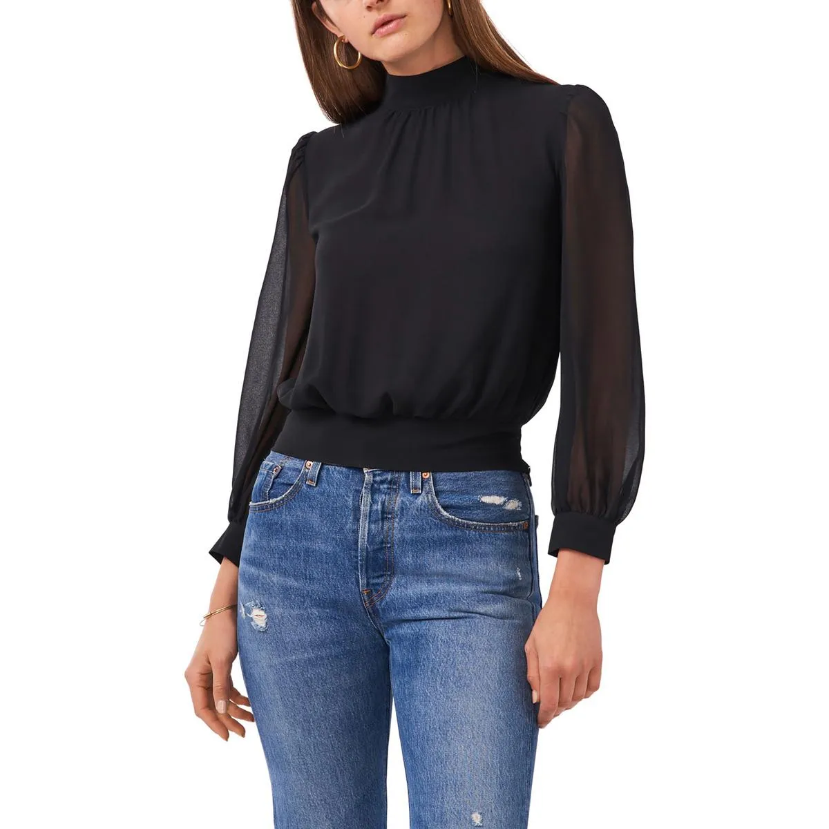 1.State Womens Mock Neck Cut Out Cropped