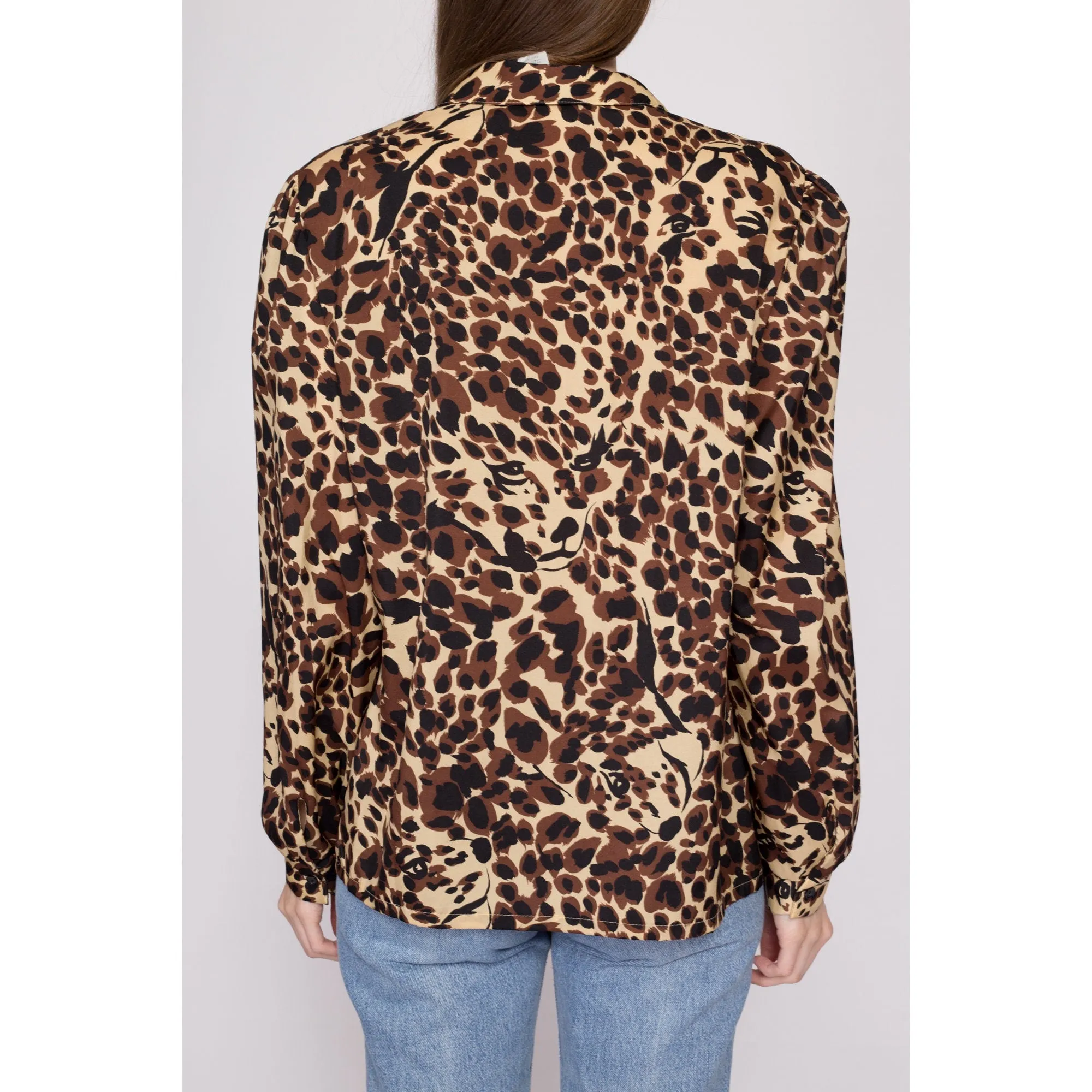 80s Leopard Print Balloon Sleeve Blouse - Extra Large