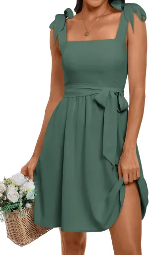 ANRABESS Women's Sleeveless Tie Strap Mini Dress Summer Square Neck Smocked A Line Swing Elegant Cute Cocktail Short Dresses
