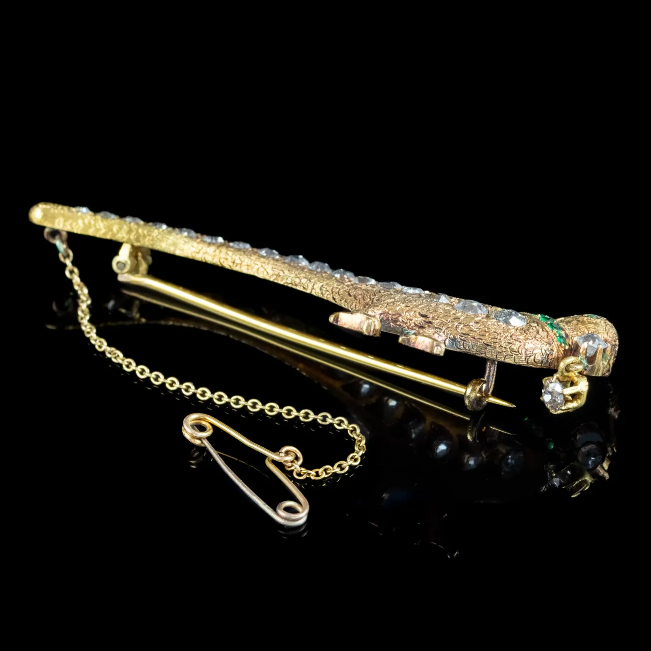 Antique Edwardian Pheasant Brooch Diamond Emerald 18ct Gold