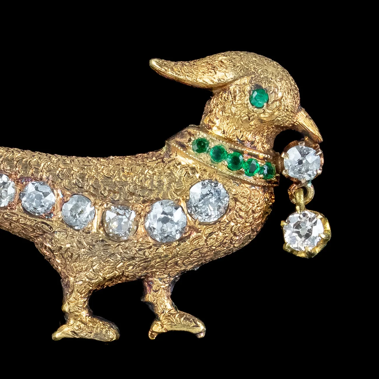 Antique Edwardian Pheasant Brooch Diamond Emerald 18ct Gold