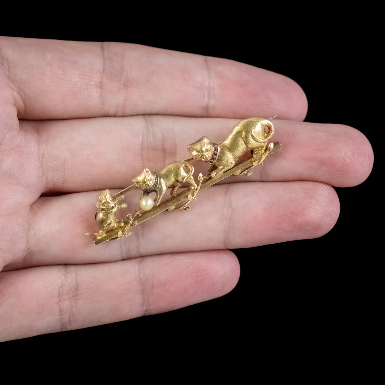 Antique Victorian French Cat Brooch Gemstone Collars 18ct Gold Circa 1900