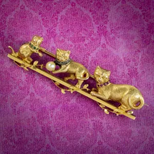 Antique Victorian French Cat Brooch Gemstone Collars 18ct Gold Circa 1900