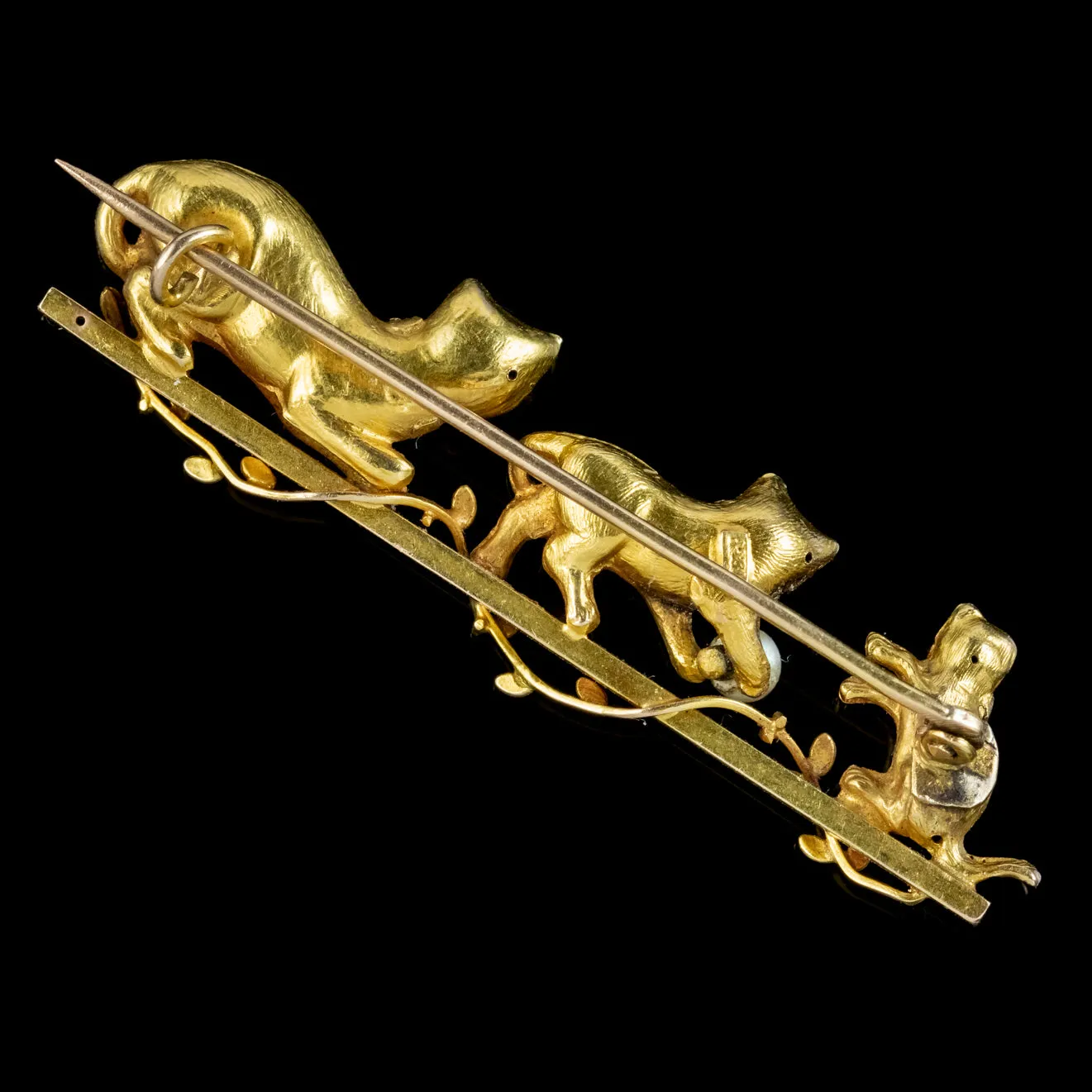 Antique Victorian French Cat Brooch Gemstone Collars 18ct Gold Circa 1900