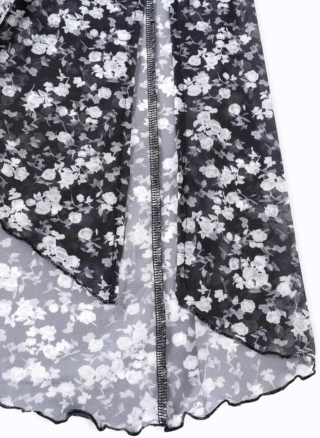 Avanova Women Sun Print Mesh Side Slits Split Midi Skirt Asymmetrical High Waisted Long Skirt