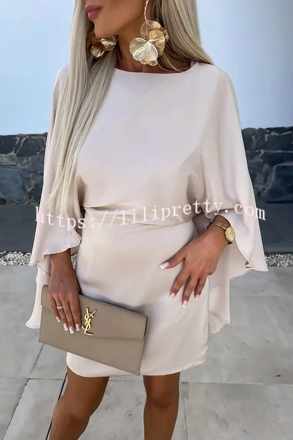 Beautiful Wings Satin Butterfly Sleeves Elastic Waist Formal Mini Dress
