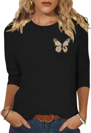 Chulianyouhuo Womens 3/4 Sleeve T Shirt Sunflower Graphic Tees Dandelion Flower Print Summer Casual Tops Blouse
