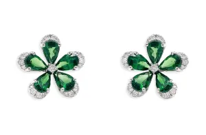 Earrings 18kt Gold Flowers Pear Tsavorite Garnets & Diamonds