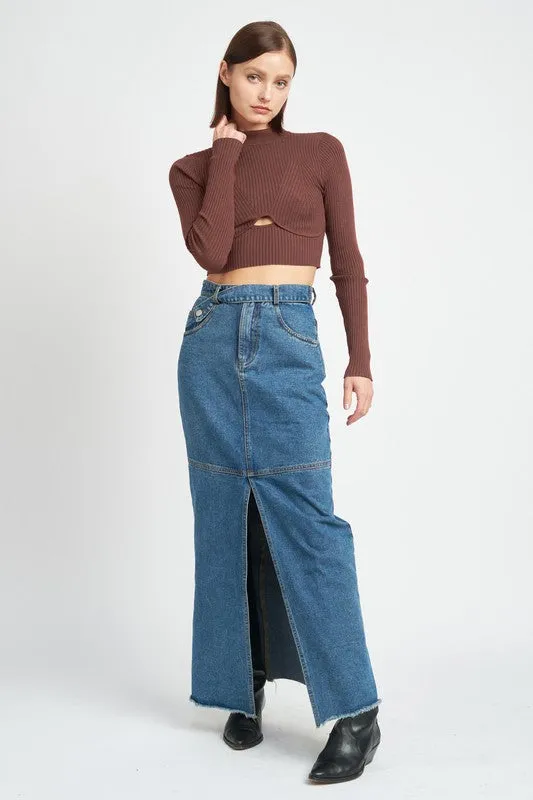 Emory Park MOCK NECK CROP TOP WITH CUT OUT