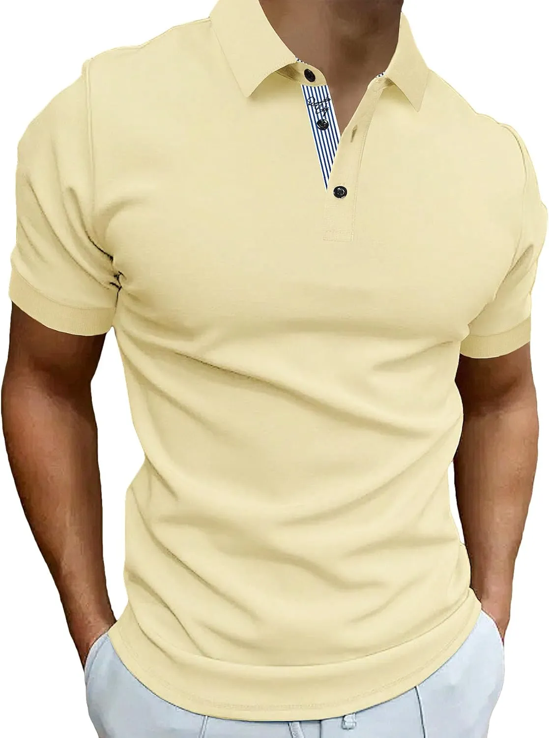 Floerns Men's Causal Short Sleeve Polo Shirts Contrast Collar Half Placket T-Shirts