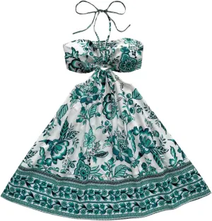 Floerns Women's Floral Halter Neck Vacation Dress Sleeveless Cut Out Boho Cami Dress