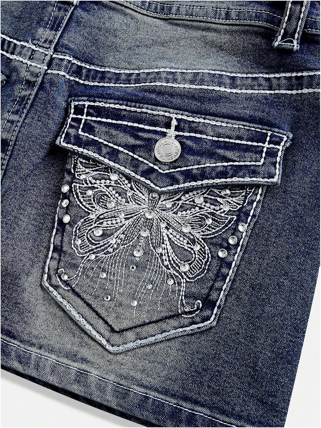 Floerns Women's Y2k Butterfly Denim Skirts Low Waist Stretch Bodycon Mini Skirt