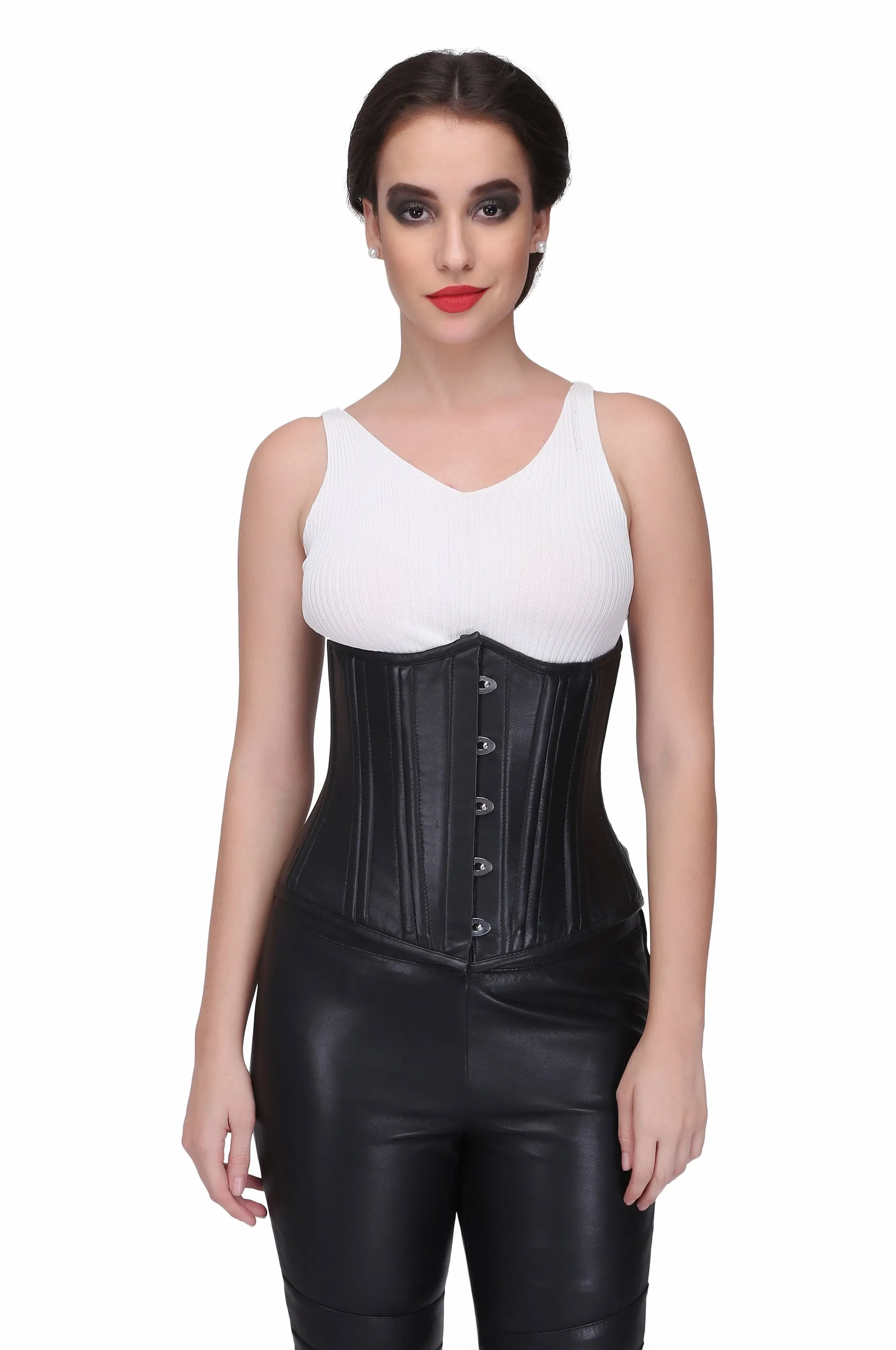 Genuine leather waist training underbust steel boned corset