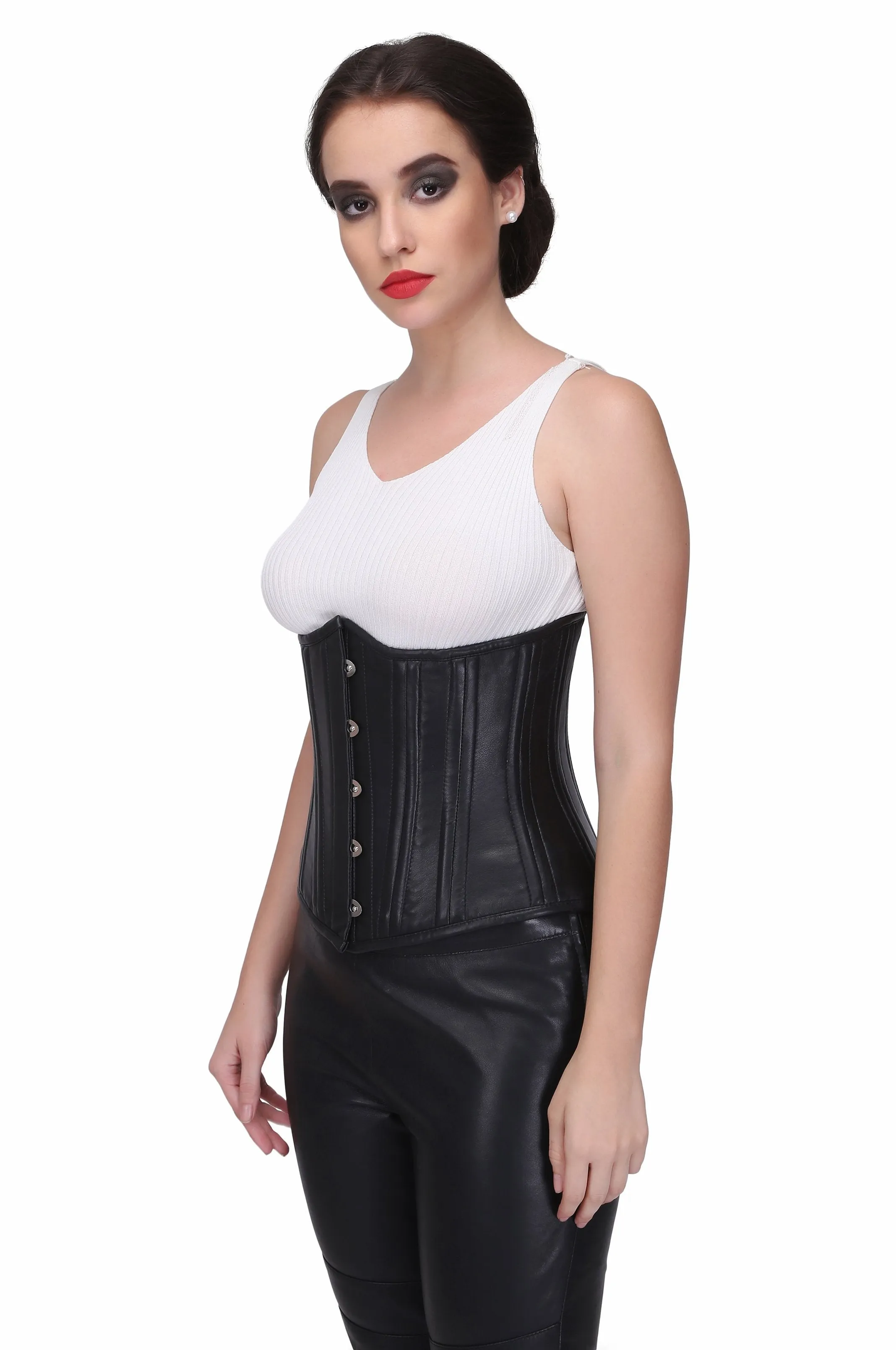 Genuine leather waist training underbust steel boned corset