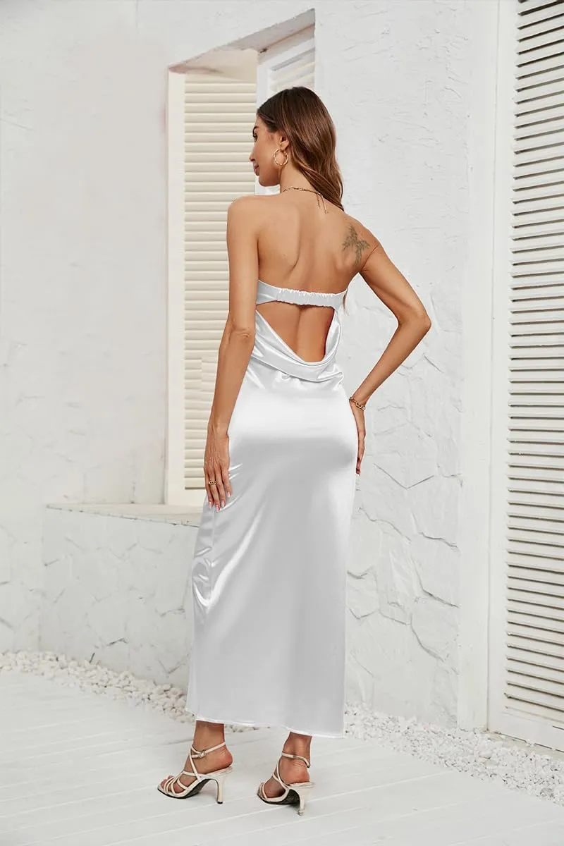 GOLDSTITCH Women's Maxi Bodycon Dresses Backless Tube Dress Low Back Hollow Out Elegant Strapless Long Dresses Wedding Guest