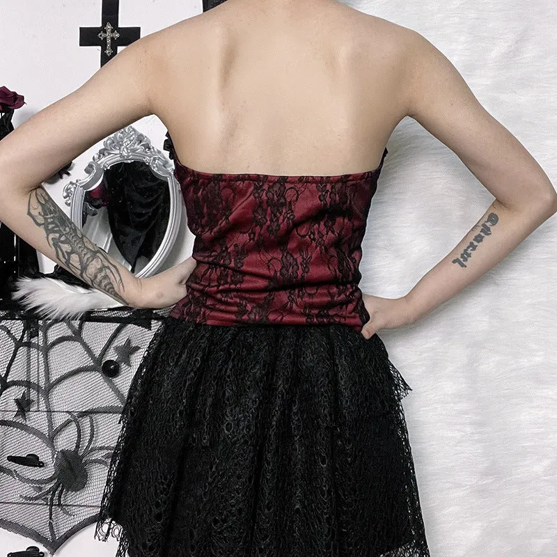 Gothic Dark Strapless Lace Waist Cinched Vest
