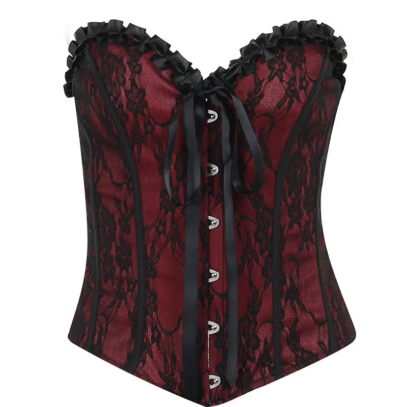 Gothic Dark Strapless Lace Waist Cinched Vest