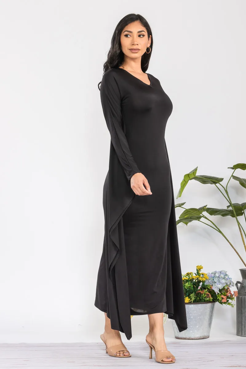 HH750R-S - LONG SLEEVE DRAPE MAXI DRESS