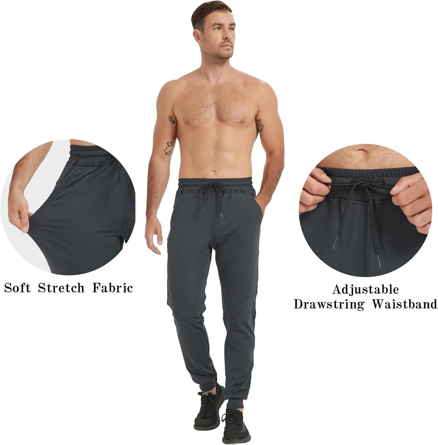 Idtswch 32"/34"/36"/38" Inseam Tall Mens Joggers Sweatpants Extra Long Zipper Pockets Athletic Pants for Jogging,Running