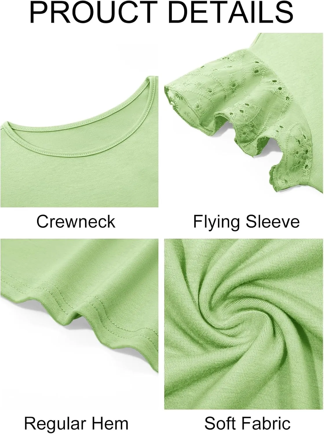 Imily Bela Girls Ruffle Sleeve Shirts Summer Crewneck Eyelet Tee Tops Casual Cute Blouse 4-15 Years