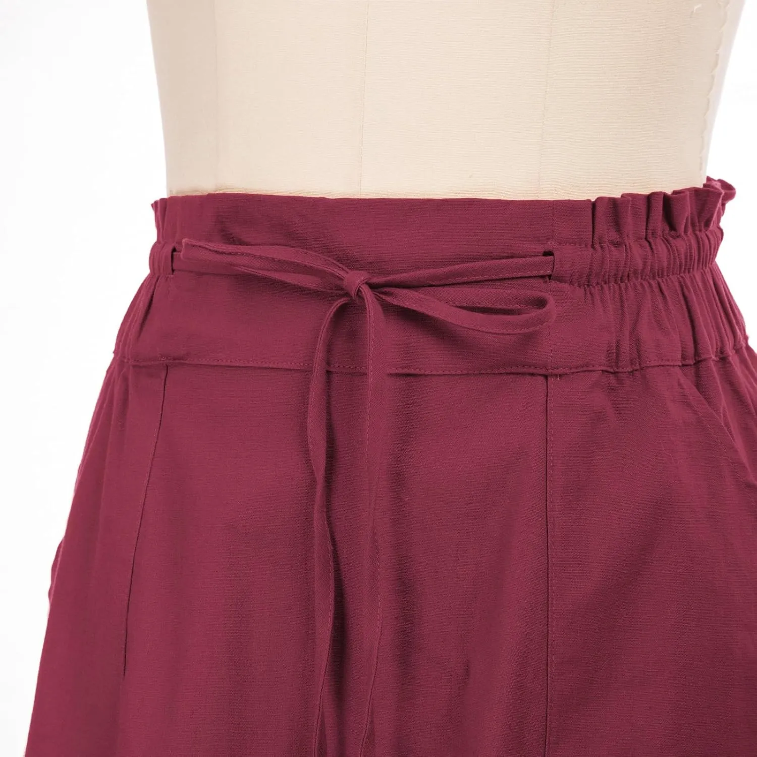 KANCY KOLE Women Casual Cotton Linen Skirts Frill Tie Waist A-Line Midi Skirt with Pockets S-XXL