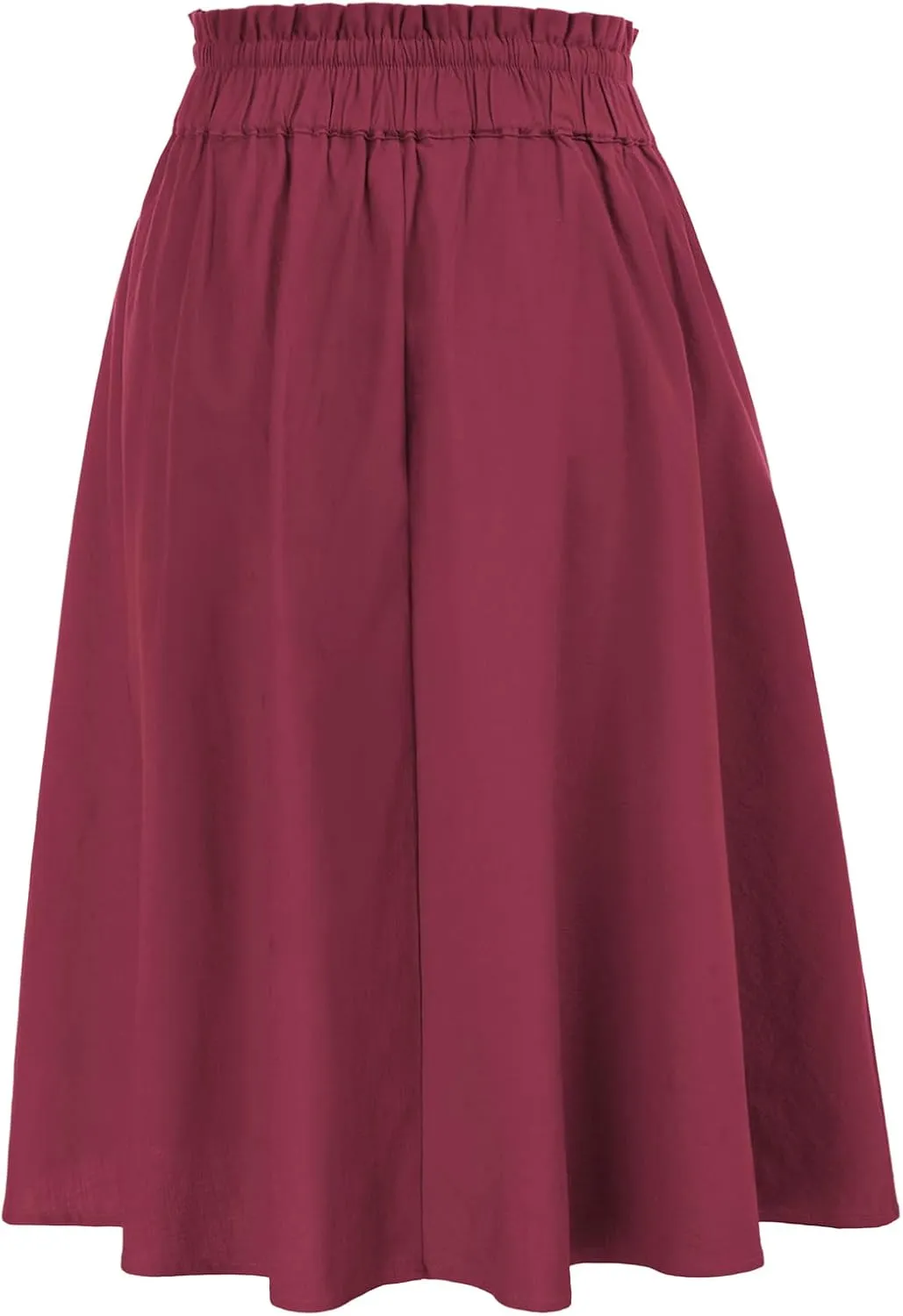 KANCY KOLE Women Casual Cotton Linen Skirts Frill Tie Waist A-Line Midi Skirt with Pockets S-XXL