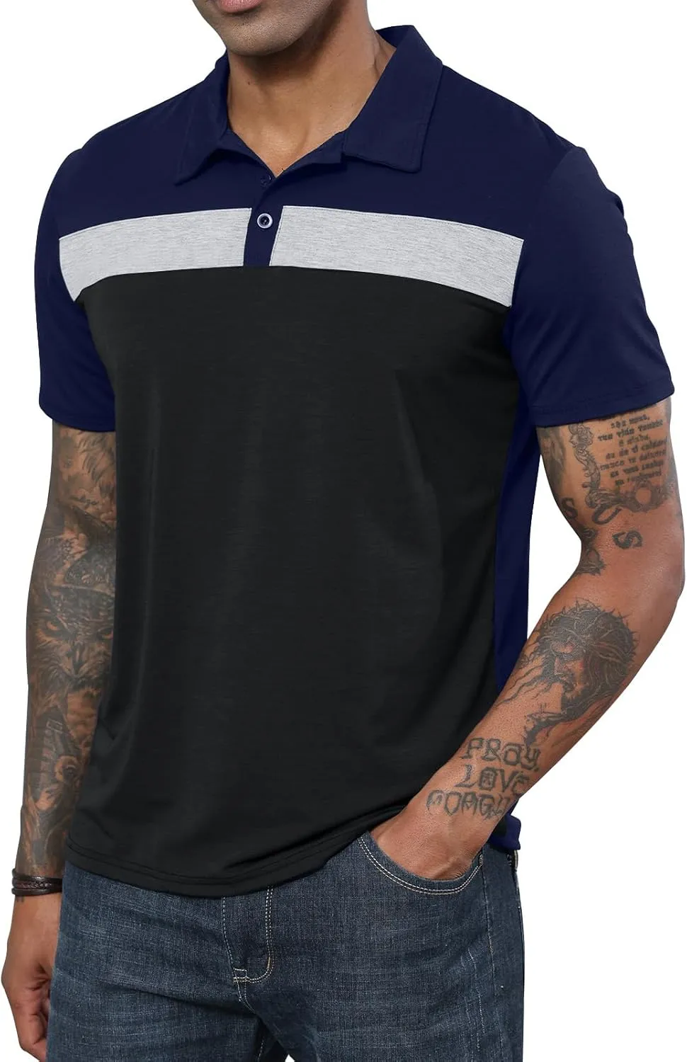 Lexiart Mens Fashion Golf Polo Shirts Short Sleeve Color Block Polo Shirt Basic Cotton Golf Shirts