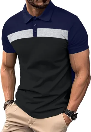 Lexiart Mens Fashion Golf Polo Shirts Short Sleeve Color Block Polo Shirt Basic Cotton Golf Shirts