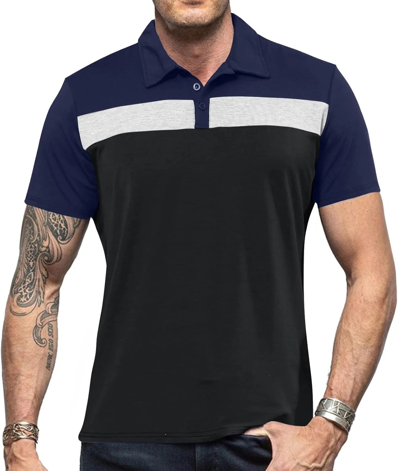 Lexiart Mens Fashion Golf Polo Shirts Short Sleeve Color Block Polo Shirt Basic Cotton Golf Shirts