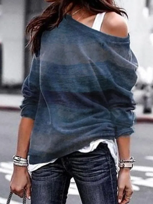 Loose Sloping Shoulder Long Sleeves Pullover Tops