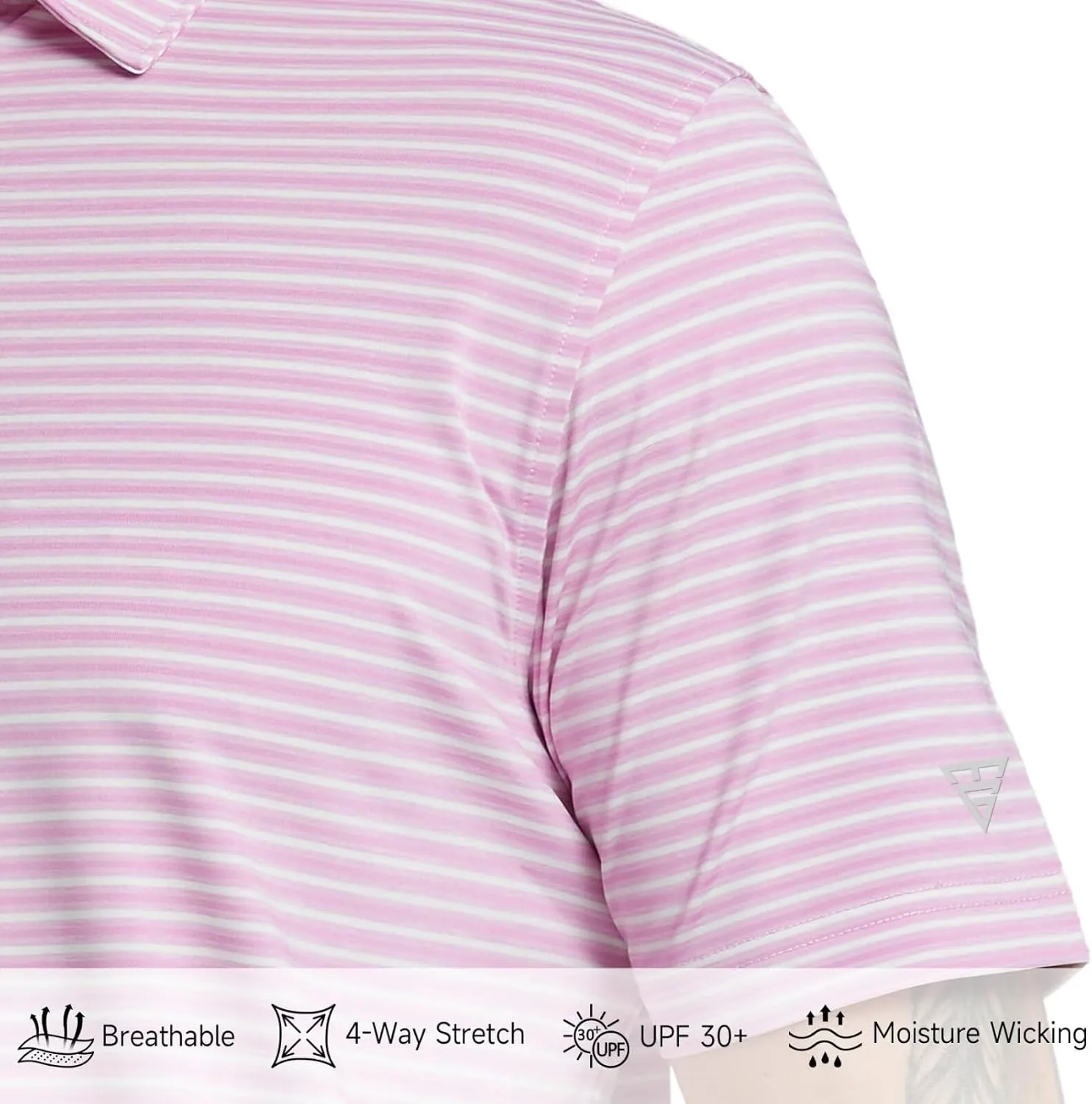 M MAELREG Golf Polo Shirts for Men Stripe Performance Moisture Wicking Dry Fit Collared Mens Polo Shirts Short Sleeve
