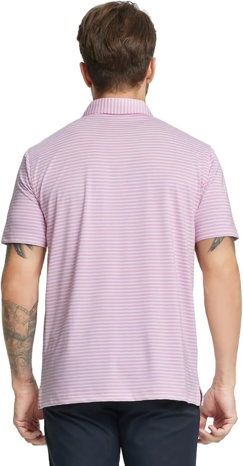 M MAELREG Golf Polo Shirts for Men Stripe Performance Moisture Wicking Dry Fit Collared Mens Polo Shirts Short Sleeve