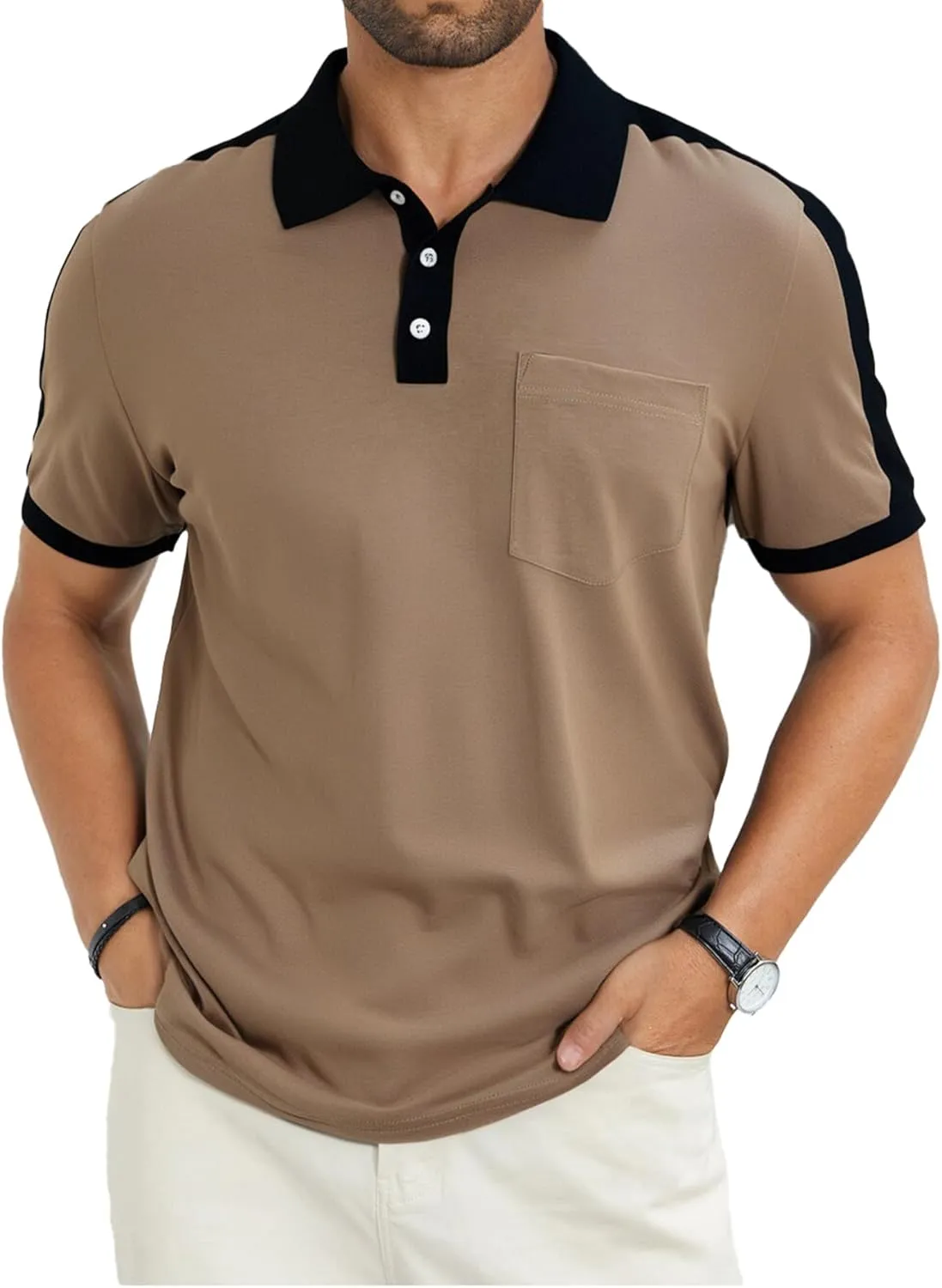 Men's Casual Polo Shirts Short Sleeve Classic Button Shirt Fashion Cotton Golf Tops with Pocket