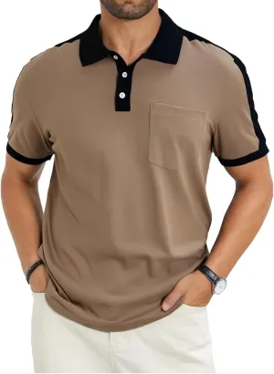 Men's Casual Polo Shirts Short Sleeve Classic Button Shirt Fashion Cotton Golf Tops with Pocket