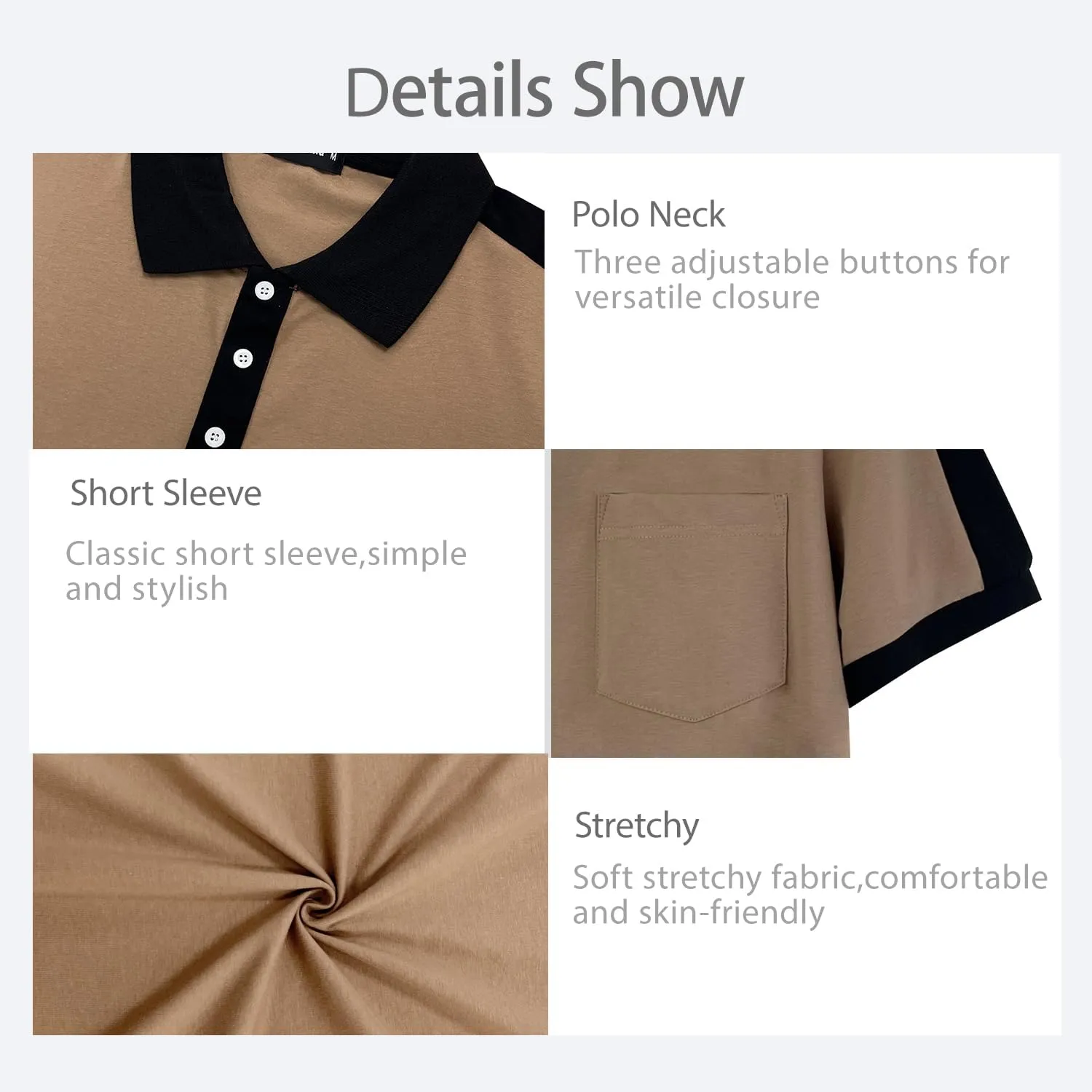 Men's Casual Polo Shirts Short Sleeve Classic Button Shirt Fashion Cotton Golf Tops with Pocket