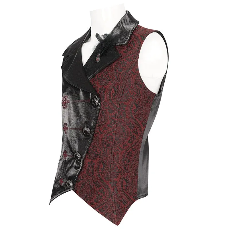 Men's Gothic Contrast Color Embossed Feather Waistcoat