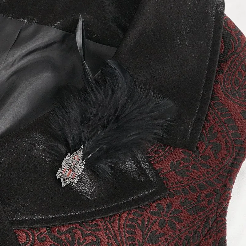 Men's Gothic Contrast Color Embossed Feather Waistcoat