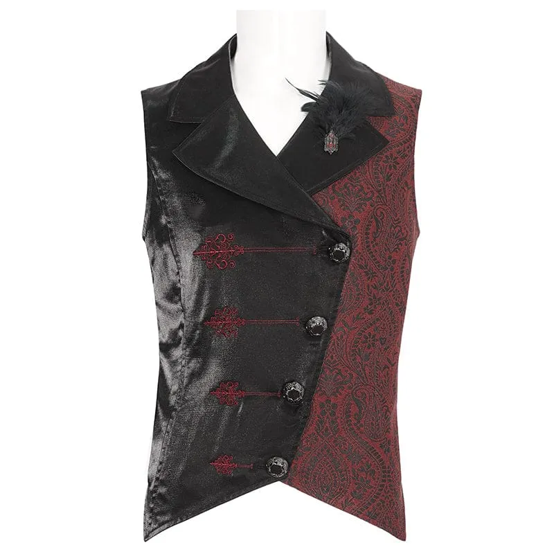 Men's Gothic Contrast Color Embossed Feather Waistcoat