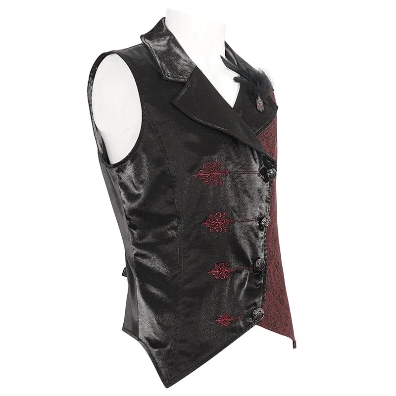 Men's Gothic Contrast Color Embossed Feather Waistcoat