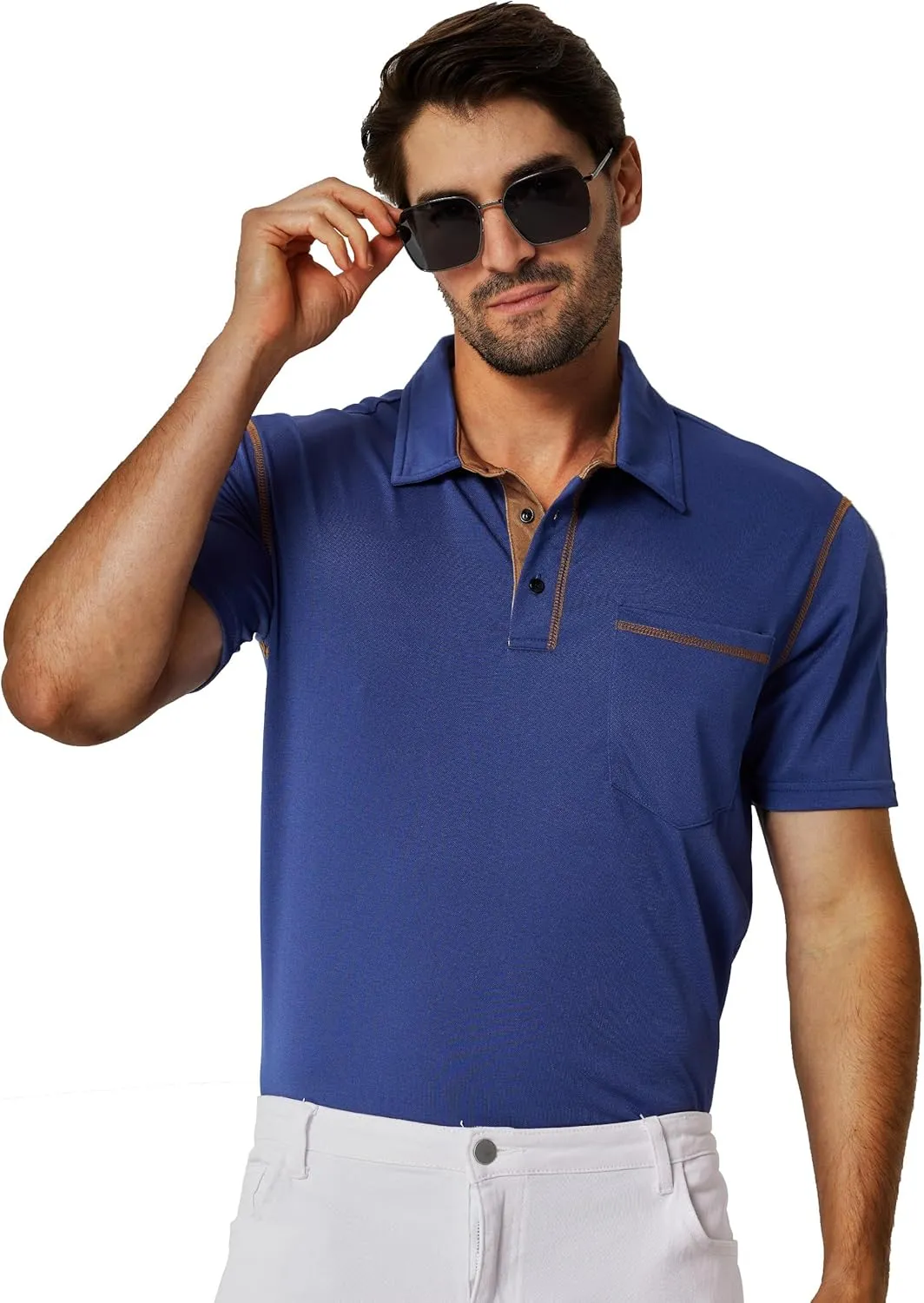 Men's Short Sleeve Polo Shirts Casual Summer Fashion Golf Polo Shirt for Men with Pocket