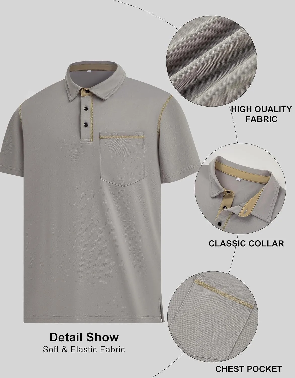 Men's Short Sleeve Polo Shirts Casual Summer Fashion Golf Polo Shirt for Men with Pocket