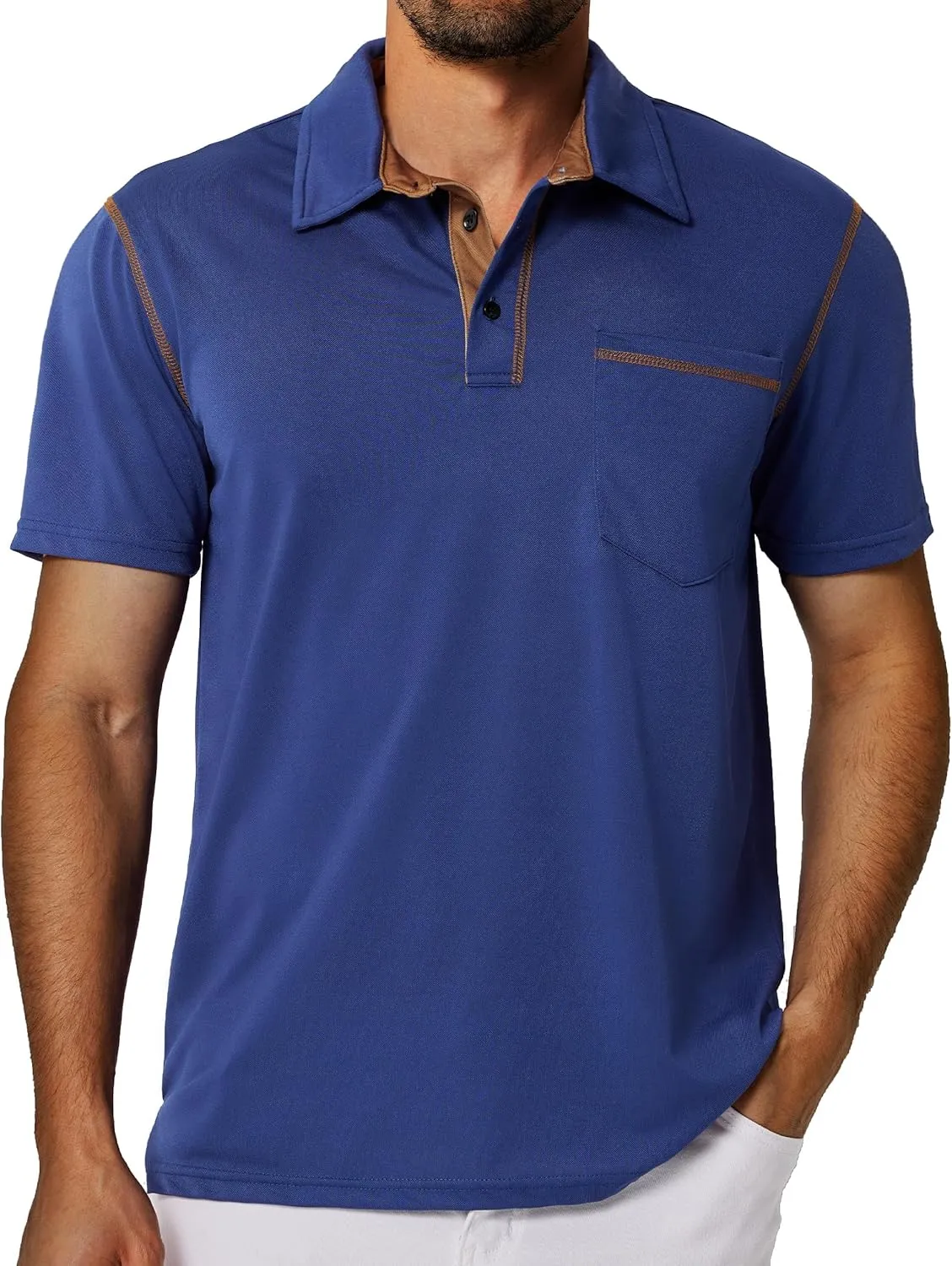 Men's Short Sleeve Polo Shirts Casual Summer Fashion Golf Polo Shirt for Men with Pocket