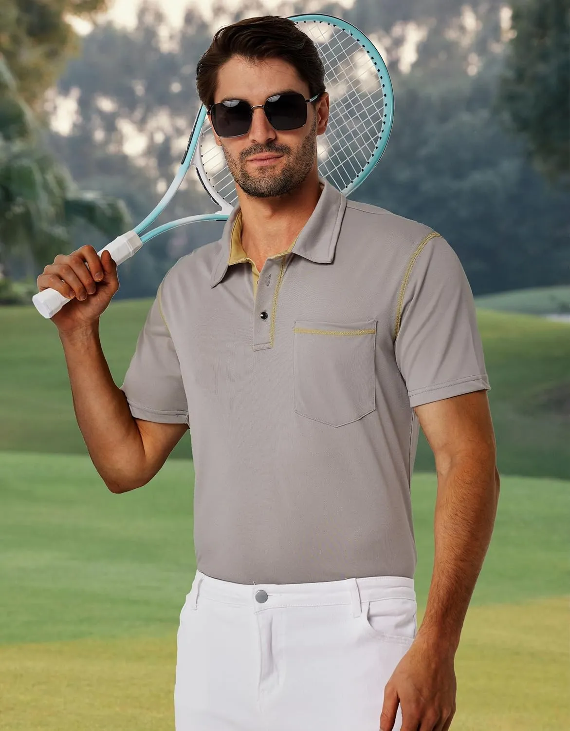 Men's Short Sleeve Polo Shirts Casual Summer Fashion Golf Polo Shirt for Men with Pocket