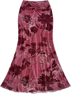Milumia Women's Floral Fishtail Mesh Maxi Skirt Elegant Ruched Bodycon Vacation Skirts