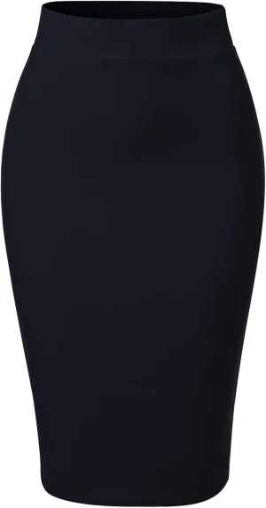 MixMatchy Women's Office Work Pencil Skirt Stretch High Waist Knee Length Bodycon for Business Casual