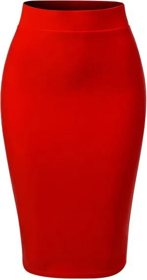 MixMatchy Women's Office Work Pencil Skirt Stretch High Waist Knee Length Bodycon for Business Casual