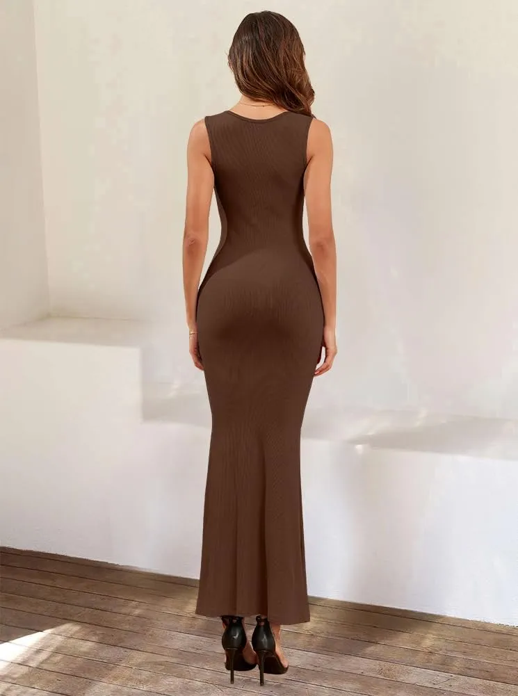 oten Bodycon Maxi Dresses for Women 2025 Summer Sleeveless Square Neck Lounge Ribbed Fitted Semi Formal Tight Long Dress