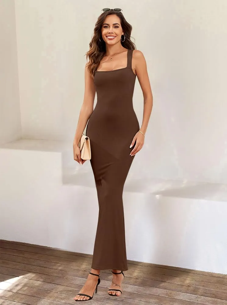 oten Bodycon Maxi Dresses for Women 2025 Summer Sleeveless Square Neck Lounge Ribbed Fitted Semi Formal Tight Long Dress