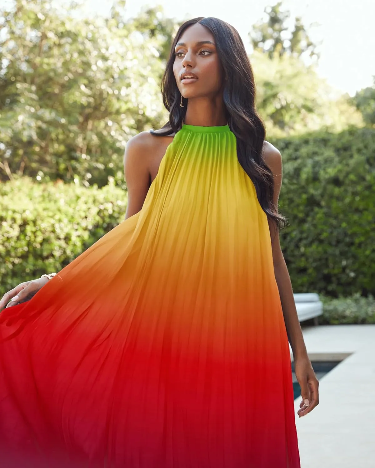 Paintcolors Women's Halter Sleeveless Long Maxi Dress Backless Casual Loose Ombre Summer Beach Chiffon Flowy Sundress